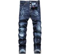 Mens Distressed Paint Splatter Jeans Ripped Holes Skinny Stretch Denim Pants Destroyed Slim Straight Leg Jean,W,36