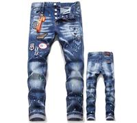 Mens Distressed Paint Splatter Jeans Ripped Holes Skinny Stretch Denim Pants Destroyed Slim Straight Leg Jean,D,29