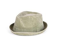 Mens Distressed Trillby Hat Denim Look Casual Cotton Diamond Crown Pork Pie Hat (57, Green)
