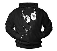 Men's DJ Headphones Hoodie - Cool Music Sweatshirt for Hip Hop, House & Electro Fans, Retro Streetwear Pullover for Musicians & Party Lovers, Urban Style Hooded Black L