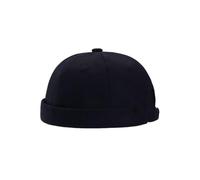 Mens Docker Cap Adults Brimless Hats Rolled Cuff Worker Skullcap Beanie Adjustable Retro Summer Cap Hat (Black One Size)