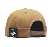 Men's Docker Cap Hats Beanie Sailor Cap Worker Hat Rolled Cuff Retro Brimless Hat with Adjustable, Khaki, One Size