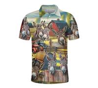 Men's Donkey Animal 3D Printed Polo Shirt Short Sleeve Lapel Neck T Shirt Button Down Henley Collar Shirt Outdoor Sport Polo Shirt