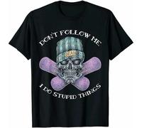 Men's Don't Follow Me Skull Snowboarding Sugar Old School Funny Tee Gift T T-Shirts Black XL