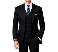 Mens Double Breasted 3 Piece Slim Fit Suit Wedding Groom Prom Dinner Tuxedo, Black, XL