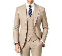 Mens Double Breasted 3 Piece Slim Fit Suit Wedding Groom Prom Dinner Tuxedo, Champagne, M