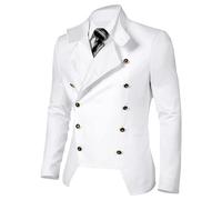 Mens Double Breasted Blazer Steampunk Vintage Jacket Victorian Frock Coat Double Breasted Cosplay Uniform (XL,White)