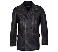 Men's Double Breasted DR WHO Black Vintage World War II Peek Real Napa Leather Coat Jacket (M)