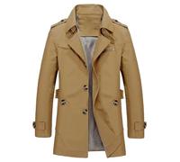 Men's Double Breasted Notched Lapel Windbreaker Trench Coat Casual Lightweight Fall Jacket Overcoat, Dark Khaki, 3XL
