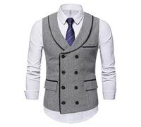 Mens Double-Breasted Suit Vest Lapel Wedding Slim Fit Waistcoat Lightweight Vintage Formal Business Vest, Black, XXL
