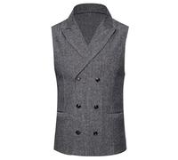 Men's Double Breasted Tweed Waistcoat - Slim Fit Formal Sleeveless Vest with Adjustable Back Strap, Tailored Herringbone Design, Premium Fabric Gilet for Smart Casual and Formal Occasions