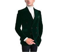 Men's Double Breasted Velvet Blazer Notch Lapel Tuxedos Jacket Wedding Party Coat Casual Wear Dark Green 38 Chest / 32 Waist