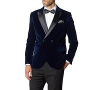 Mens Double Breasted Velvet Dinner Jacket 2 Button Tailor Fit Suit Tuxedo Blazer [BLZ-WILLS-NAVY-44]