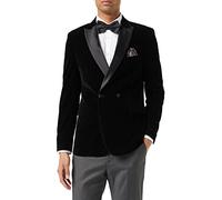 Mens Double Breasted Velvet Dinner Jacket 2 Button Tailored Fit Suit Tuxedo Blazer [BLZ-WILLS-BLACK-42]