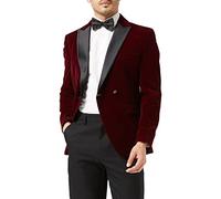 Mens Double Breasted Velvet Dinner Jacket 2 Button Tailored Fit Suit Tuxedo Blazer [BLZ-WILLS-BURGUNDY-50]