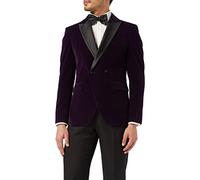 Mens Double Breasted Velvet Dinner Jacket 2 Button Tailored Fit Suit Tuxedo Blazer [BLZ-WILLS-PURPLE-44]