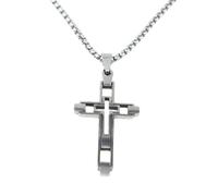 Mens Double Cross Pendant Necklace, 316L Stainless Steel, Gold and Silver, 27.5" Chain, Standard size, Stainless Steel, No Gemstone