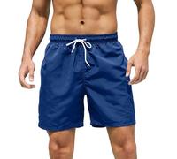 Mens Double Layer Swimming Trunks, Summer Lightweight Regular Fit Solid Color Board Shorts, Breathable Quick-Dry Hawaiian Beach Shorts, Drawstring Elastic Waist Swim Fitness Shorts