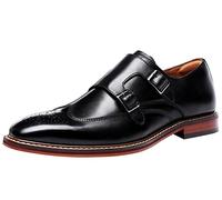 Mens Double Monk Shoes Leather Classic Buckle Strap Slip On Wingtip Brogue Formal Wedding Casual Dress Loafers Black 8 UK