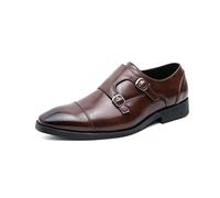 Men's Double Monk Strap Brogue Dress Oxfords Shoes Fashion Classic Wingtip Low Top Slip On Loafers Business Casual Comfortable Formal Shoes (11,Brown 1)