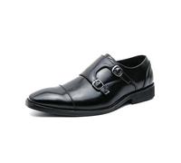 Men's Double Monk Strap Brogue Dress Oxfords Shoes Fashion Classic Wingtip Low Top Slip On Loafers Business Casual Comfortable Formal Shoes (10,Black 1)