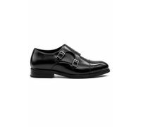 Men's Double Monk Strap Cap Toe Formal Shoes Polished Faux Leather Dress Shoes with Real Leather Lining(492-124-BLACK-46)