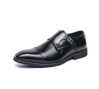 Men's Double Monk Strap Casual Dress Loafer Comfortable Business Wedding Slip on Shoes,Black,10 UK