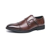 Men's Double Monk Strap Casual Dress Loafer Comfortable Business Wedding Slip on Shoes,Brown,8.5 UK