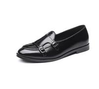 Men's Double Monk Strap Loafer Slip On Smart Faux Leather Buckle Business Wedding Dress Leather Shoe,Black,10 UK