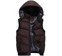 Mens Down Gilets with Detachable Hood Women Vest Unisex Full Zip up Padded Body Warmers Puffer Waterproof for Winter Coffee M