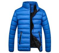 Mens Down Jackets Lightweight Long Sleeve Zip-up Winter Down Jecket Solid Warm Puffer Coat Easy Care Windproof Jacket for Camping, Travelling & Walking Blue