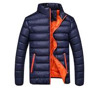 Mens Down Jackets Lightweight Long Sleeve Zip-up Winter Down Jecket Solid Warm Puffer Coat Easy Care Windproof Jacket for Camping, Travelling & Walking Dark Blue