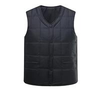 Men's Down Vest Winter Warm Button Sleeveless Jacket Lightweight Outdoor V-Neck Body Warmer Padded Gilet with Pockets