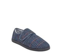 Men's Dr Keller Wide Fit Faux Fur Lined Slippers with Touch Fasten Strap Adjustable Comfortable House Shoes with Lightweight Sturdy Sole Navy