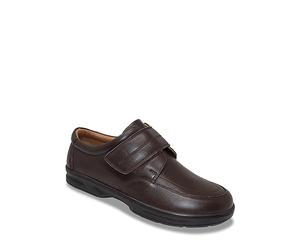 Men's Dr Keller Wide Fit Leather Touch Fasten Shoes, Supportive & Easy-Fit with Cushioned Lining & Rubber Grip Sole Brown