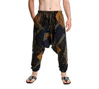 Mens Drawstring Aladdin Hippie Harem Pants Loose Drop Crotch Trousers Flying Squirrel Pants Cotton Linen Wide Leg Baggy Sweatpants Low Crotch Relaxed Leg Trousers for Yoga Mens Harem Pants UK Black