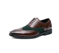 Men's Dress Lace-Up Shoes Dress Oxford Shoes for Men Lace Up Square Burnished Toe Brogue Wingtips Faux Leather Two Tone Slip Resistant Low Top Rubber Sole Classic(Brown,9.5 UK)