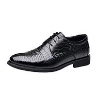 Men's Dress Lace-Up Shoes Dress Shoes for Men Lace Up Crocodile Print Faux Leather Derby Shoes Block Heel Non Slip Rubber Sole Anti-Slip Party(5.5 UK) Black