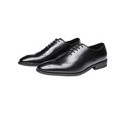 Men's Dress Lace-Up Shoes Formal Oxford Shoes for Men Lace Up Burnished Plain Toe Brogue Embossed Leather Non Slip Resistant Rubber Sole Block Heel Party(Black,7 UK)
