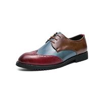 Men's Dress Lace-Up Shoes Formal Oxford Shoes for Men Lace Up Three Tone Patchwork Wing tip PU Leather Non Slip Low Top Rubber Sole Slip Resistant Anti-Slip Business(Red,7 UK)