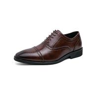 Men's Dress Lace-Up Shoes Formal Shoes for Men Lace Up Round Toe Brogue Burnished Toe Cap Toe Leather Non Slip Anti-Slip Rubber Sole Classic(Brown,6.5 UK)