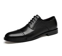 Men's Dress Lace-Up Shoes Formal Shoes for Men Lace Up Round Toe Derby Shoes Cap Toe Leather Low Top Non Slip Anti-Slip Block Heel Classic(Black,4.5 UK)