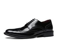 Men's Dress Lace-Up Shoes Formal Shoes for Men Lace Up Wing Tip Brogue Embossed Round Burnished Toe Leather Slip Resistant Block Heel Rubber Sole Low Top Non Slip Party(Black,6 UK)