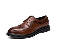 Men's Dress Lace-Up Shoes Oxford Dress Shoes for Men Lace Up Burnished Toe Brogue Embossed PU Leather Rubber Sole Low Top Block Heel Non Slip Anti-Slip Party(Brown,6.5 UK)