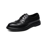 Men's Dress Lace-Up Shoes Oxford Dress Shoes for Men Lace Up Burnished Toe Brogue Embossed PU Leather Rubber Sole Low Top Block Heel Non Slip Anti-Slip Party(Black,8.5 UK)