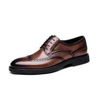 Men's Dress Lace-Up Shoes Shoes Dress Oxford for Men Lace Up Round Burnished Toe Brogue Embossed Vegan Leather Slip Resistant Block Heel Low Top Non Slip Wedding(Brown,8.5 UK)