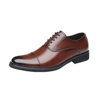 Men's Dress Oxford Spanish Leather Plain Toe Fashion Lace Up Non Slip Block Heel Anti-Slip Shoe for Business Office Party Wedding Tuxedo(Marrone,6 UK)