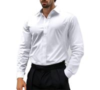 Men's Dress Shirt Long Sleeve Business Casual Classic Fit Formal Shirt Button Down Lapel Stretch Muscle Regular Fit Tops Work Office Wrinkle Free Tee Shirts Party Wedding UK Size 8-16 White