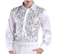 Mens Dress Shirt Sequins Long Sleeved Button Down Shirts 70s Disco Party Clothing Funny 2025 Festival Cosplay Outifit UK Trend Fancy Formal Costume for Club Rock Hip Hop