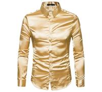 Men's Dress Shirt Shiny Silk Like Satin Smooth Long Sleeve Stand Collar